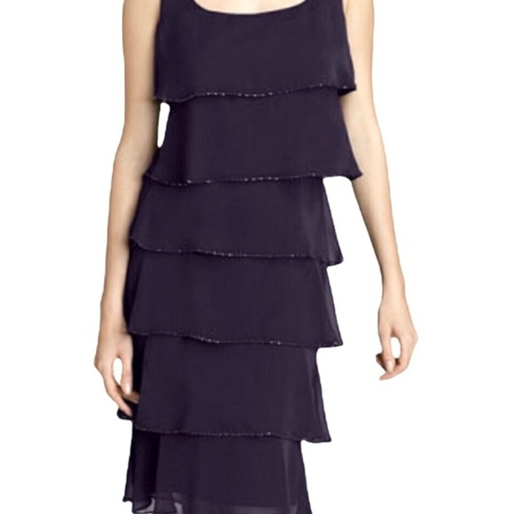 Patra Flapper Dress Tiered Chiffon Size 12 Black Fits Like Size 8 LBD - Picture 2 of 11